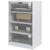 HOMCOM 5-Tier Media Cabinet, Media Stand with Adjustable Shelves, Tempered Glass Doors, and Cable Management, Distressed White
