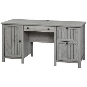 HOMCOM Vintage Executive Computer Desk with Cabinet 3 Drawers for Files Home Office Workstation Grey