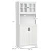 HOMCOM Kitchen Hutch White Pantry Cabinet with Glass Framed Door and Microwave Space Adjustable Shelves for Dining Room