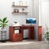 Aosom Corner Workstation L-Shaped Desk with Printer Cabinet Black Home Office
