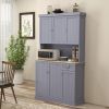 HOMCOM 71 Buffet with Hutch Farmhouse Kitchen Pantry Storage Gray Microwave Oven Countertop Drawer Adjustable Shelves