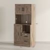 HOMCOM 71" Kitchen Pantry Storage Cabinet, Farmhouse Kitchen Hutch with Microwave Oven Countertop, Adjustable Shelves, Gray