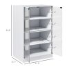 HOMCOM 5-Tier Media Cabinet, Media Stand with Adjustable Shelves, Tempered Glass Doors, and Cable Management, Distressed White