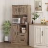 HOMCOM 71" Kitchen Pantry Storage Cabinet, Farmhouse Kitchen Hutch with Microwave Oven Countertop, Adjustable Shelves, Gray