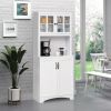 HOMCOM Kitchen Hutch White Pantry Cabinet with Glass Framed Door and Microwave Space Adjustable Shelves for Dining Room