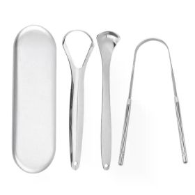 Premium 1pcs/3pcs Metal Tongue Scraper Cleaner for Adults & Kids Portable Stainless Steel Tongue Scrapers Brushes for Removing (Color: 3PCS Silver B)