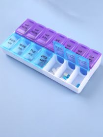 JUSTLANG Weekly 14 Grids 7 Days Pill Box Portable Travel Cases Organizer Pill Container Storage Tablets Vitamin Medicine (Color: blue-purple)