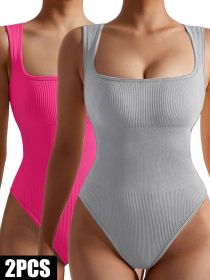 2 Pack Womens, One Piece Jumpsuits For Women, Ribbed Workout Tops For Women Clothing, Seamless Tank Tops Rompers (Color: 2PACK4, size: M)