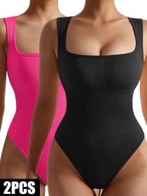 2 Pack Womens, One Piece Jumpsuits For Women, Ribbed Workout Tops For Women Clothing, Seamless Tank Tops Rompers (Color: 2PACK2, size: S)