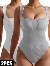 2 Pack Womens, One Piece Jumpsuits For Women, Ribbed Workout Tops For Women Clothing, Seamless Tank Tops Rompers (Color: 2PACK8, size: L)