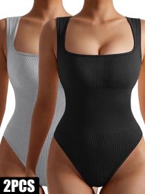 2 Pack Womens, One Piece Jumpsuits For Women, Ribbed Workout Tops For Women Clothing, Seamless Tank Tops Rompers (Color: 2PACK9, size: S)