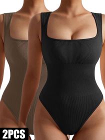 2 Pack Womens, One Piece Jumpsuits For Women, Ribbed Workout Tops For Women Clothing, Seamless Tank Tops Rompers (Color: 2PACK1, size: M)